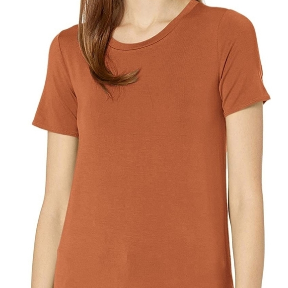 Daily Ritual Women's Jersey Standard-Fit Short-Sleeve OpenCrewneck Tunic Caramel - Picture 1 of 2